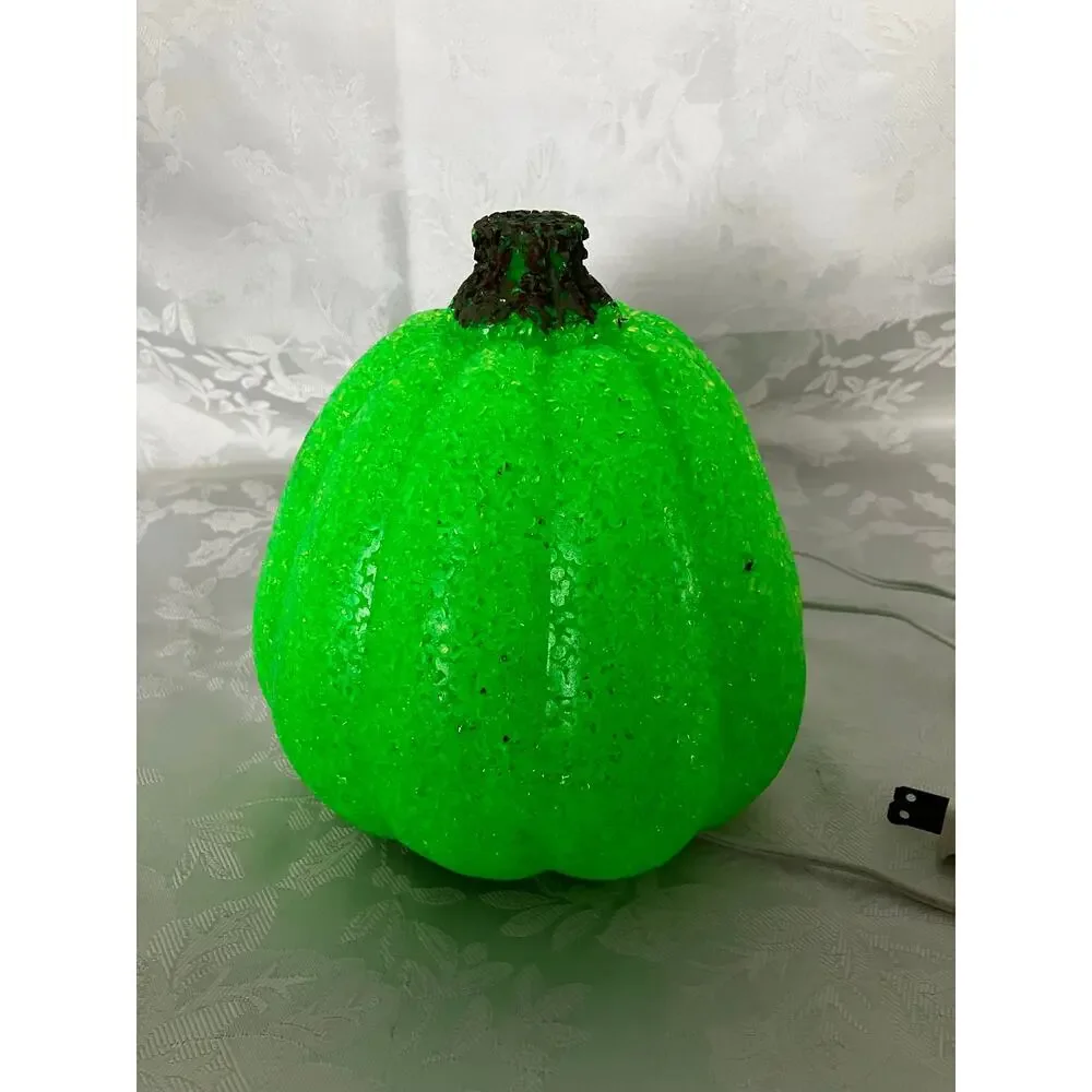 Green Popcorn Plastic Pumpkin Light Jack O Lantern Halloween Decor Works